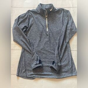 Nike Running Dri Fit quarter zip heathered navy thumb holes soft Medium
